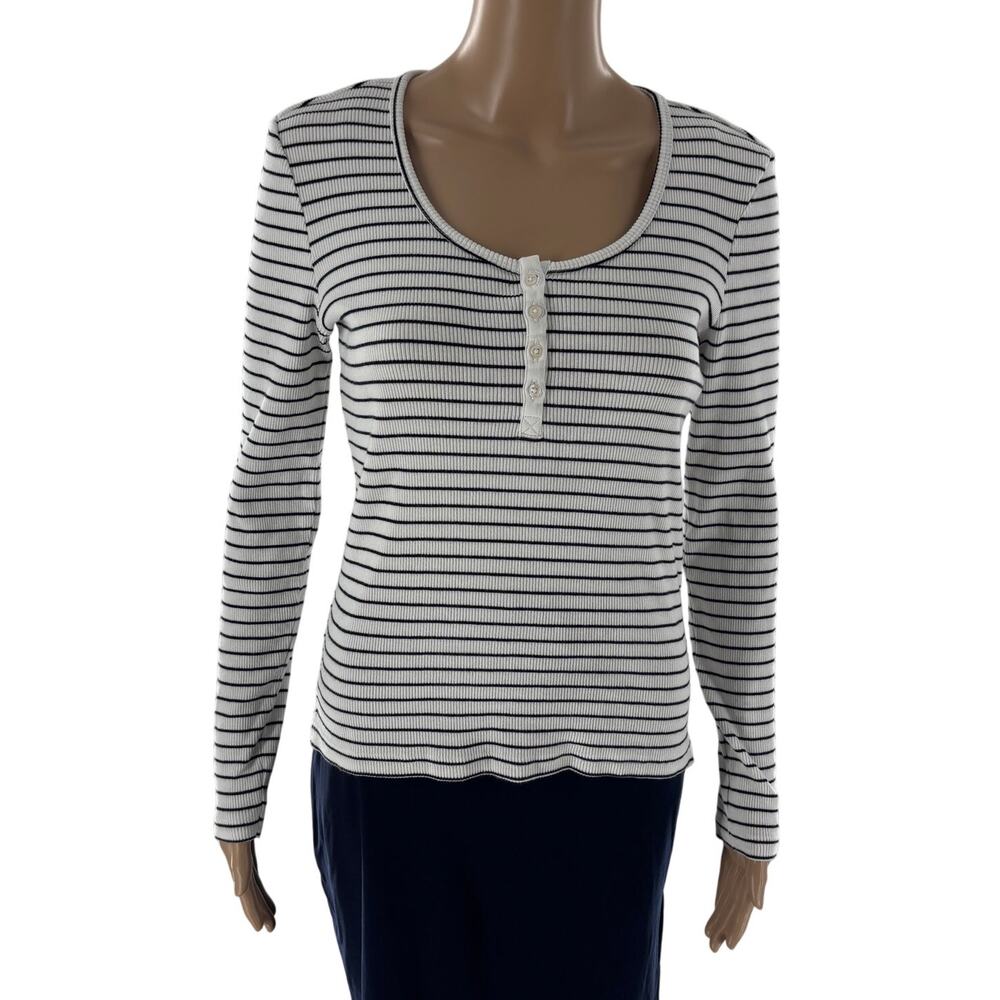 Pact Striped Favorite Rib Henley Long Sleeve Top - Picture 4 of 11